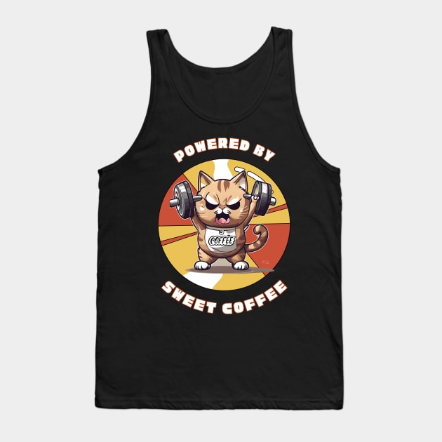 Powered by Coffee, weight lifting strong cat Tank Top by KIRBY-Z Studio